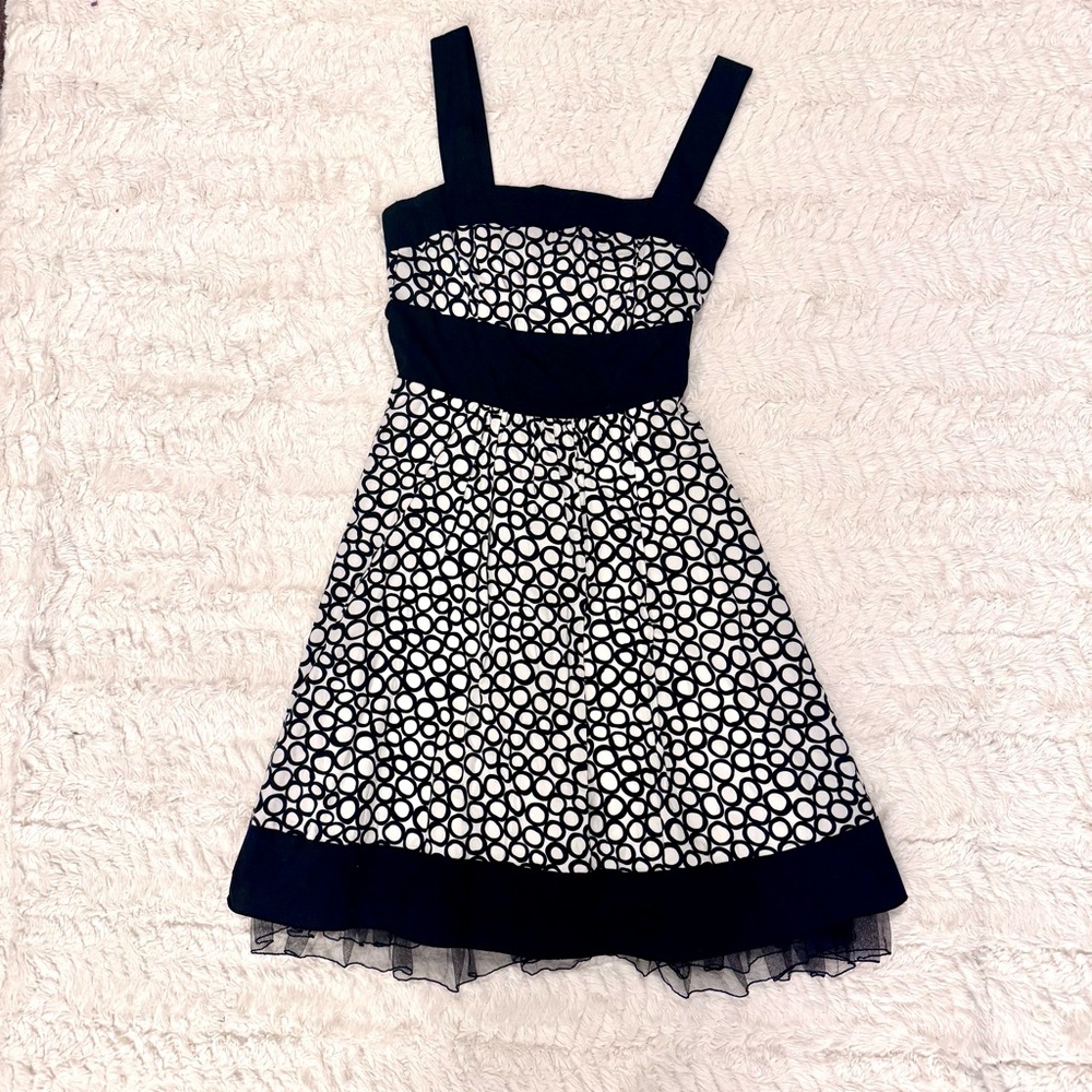 Y2k size 3 Black and White Dress with tie waist ruffle tulle bottle